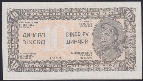 YUGOSLAVYA 10 DİNAR 1944 ÇİLALTI