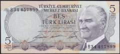 6.Emisyon 1.Tertip 5 Lira B34 457899 Ççt Çilaltı