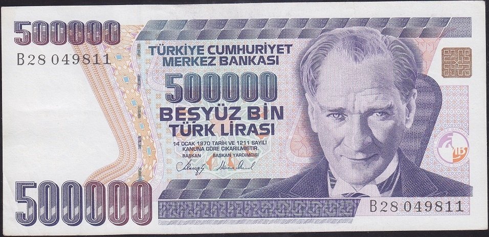 7.Emisyon 1.Tertip 500000 Lira B28 049811 Çok Çok Temiz +