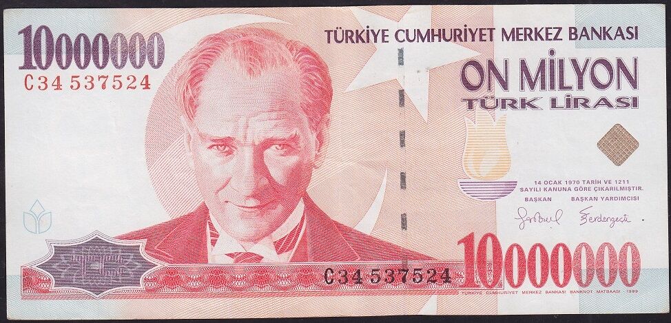 7.Emisyon 10.000.000 Lira C34 537524 Çok Çok Temiz