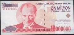 7.Emisyon 10.000.000 Lira C34 537524 Çok Çok Temiz