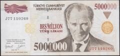 7.Emisyon 5.000.000 Lira J77 110260 Çok Çok Temiz+