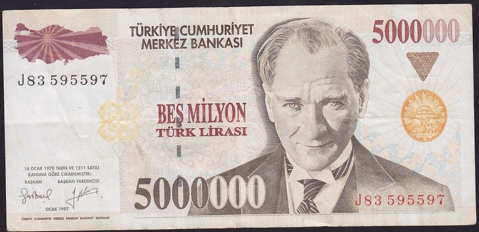 7.Emisyon 5 000 000 Lira J83 595597 Çok Temiz+