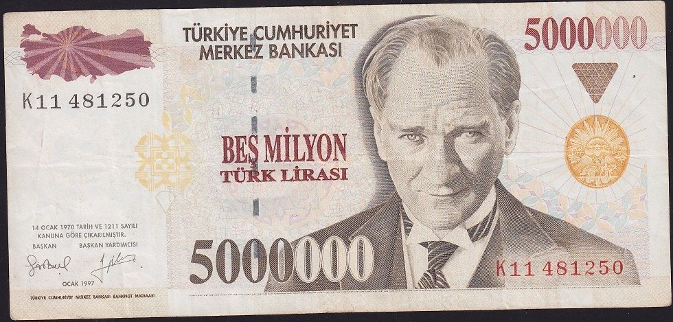 7.Emisyon 5 000 000 Lira K11 481250 Çok Temiz