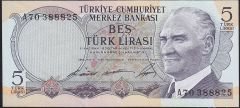 6.Emisyon 1.Tertip 5 Lira A70 388825 Ççt Çilaltı