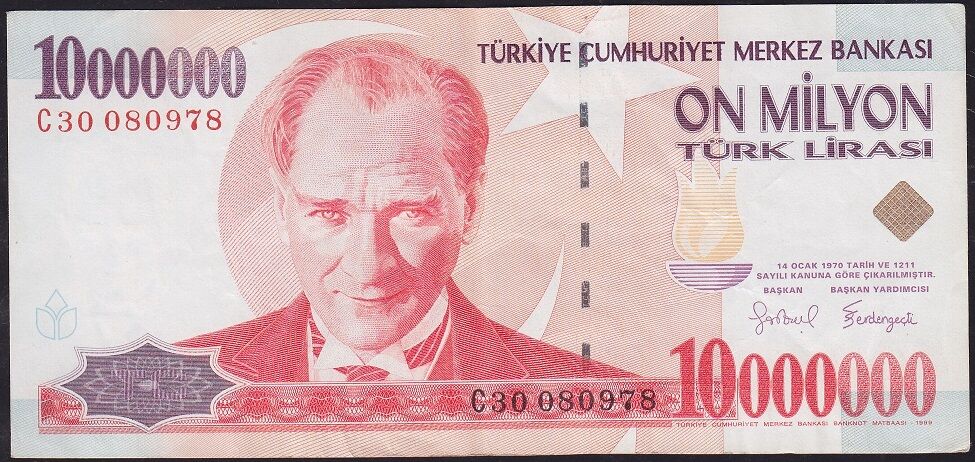 7.Emisyon 10000000 Lira C30 080978 Çok Temiz+