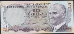 6.Emisyon 1.Tertip 5 Lira A12 185004 Temiz