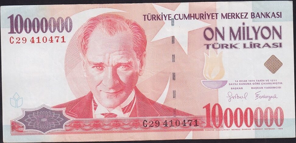 7.Emisyon 10000000 Lira C29 410471 Çok Temiz+