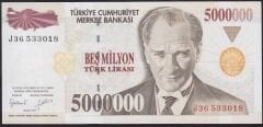 7.Emisyon 5000000 Lira J36 533018 Çok Çok Temiz+