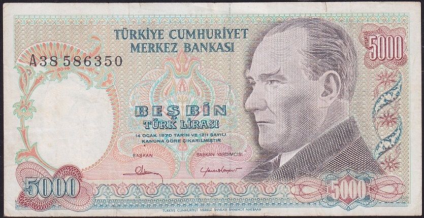 7.Emisyon 1.Tertip 5000 Lira A38 586350 Çok Temiz