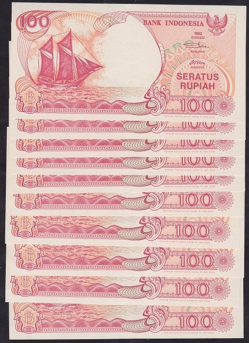 ENDONEZYA 100 RUPİ 1992 / 1999 ÇİL - 10 ADET SERİ TAKİPLİ