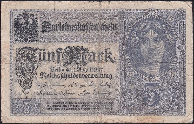 Almanya 5 Mark 1917 Çok Temiz