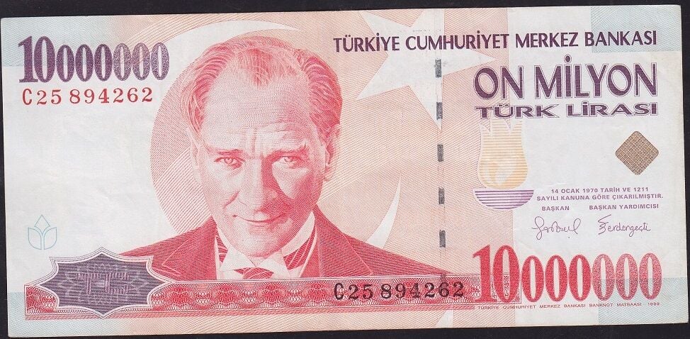 7.Emisyon 10000000 Lira C25 894262 Çok Temiz+