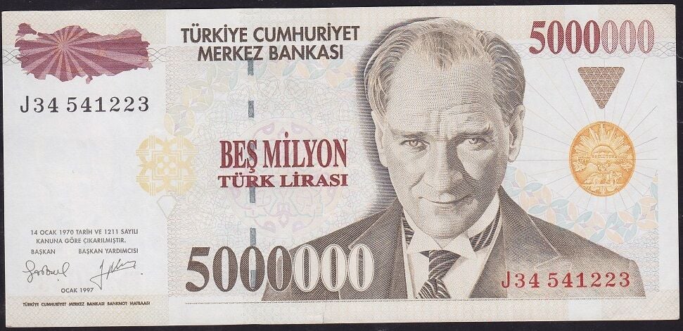 7.Emisyon 5.000.000 Lira J34 541223 Temiz