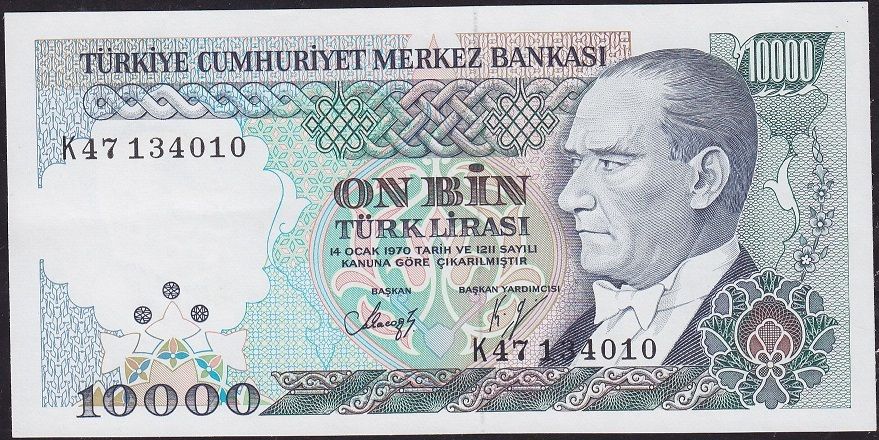 7.Emisyon 4.Tertip 10000 Lira K47 134010 Çilaltı