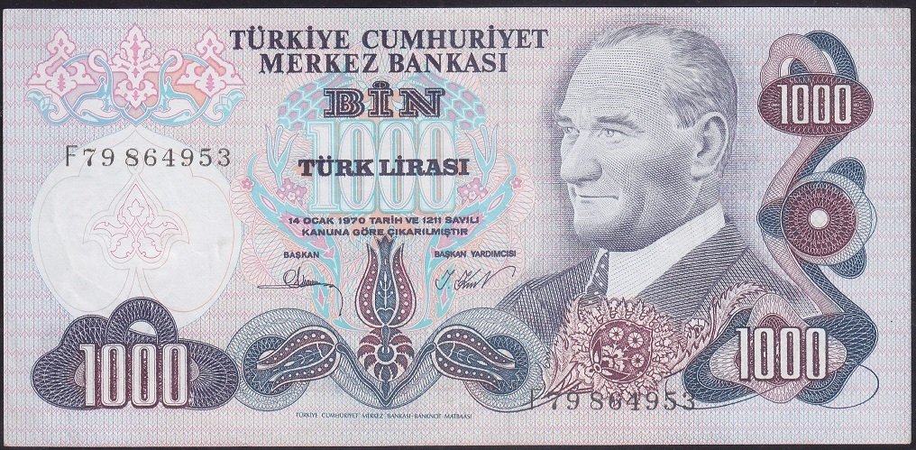 6.EMİSYON 3.TERTİP 1000 LİRA F79 864953 ÇÇT ÇİLALTI