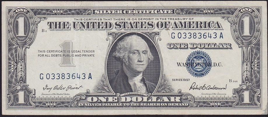 Amerika 1 Dolar 1957 Çok Temiz+ Silver Sertifika Mavi Mühür