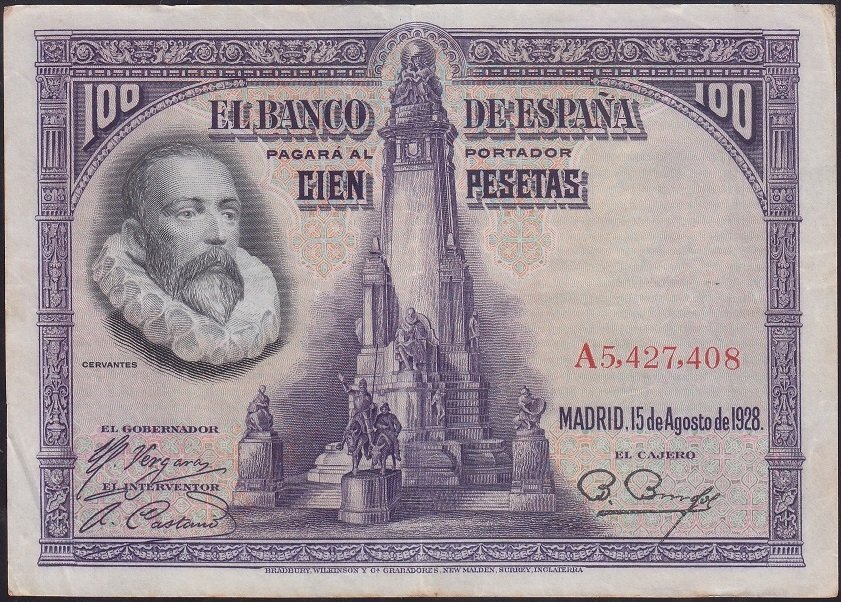 İspanya 100 Pesetas 1928 Çok Çok Temiz +