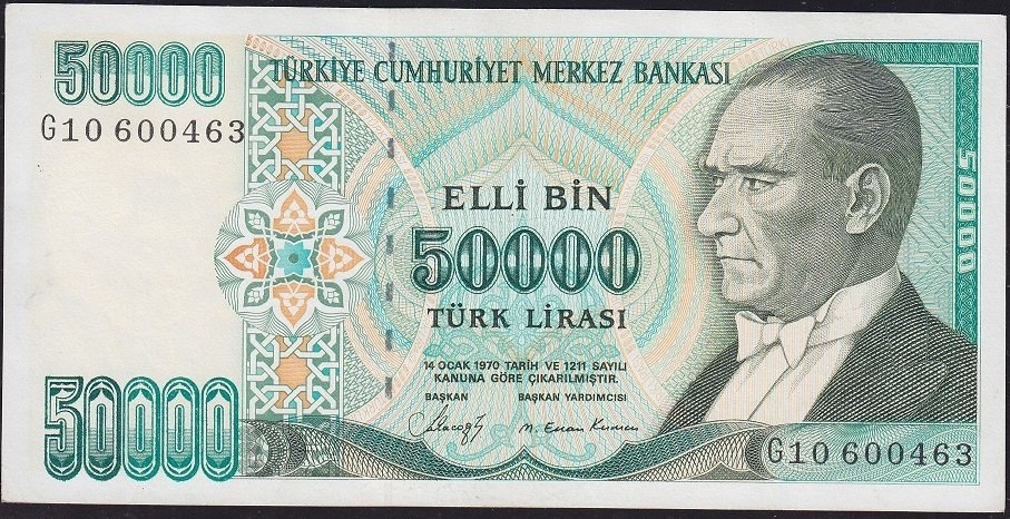 7.Emisyon 1.Tertip 50000 Lira G10 600463 Çilaltı