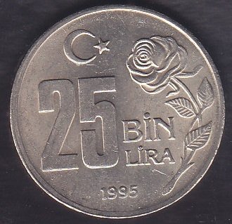 1995 YILI 25 BİN LİRA DÜNYA HOŞGÖRÜ YILI ÇİLALTI ÇİL