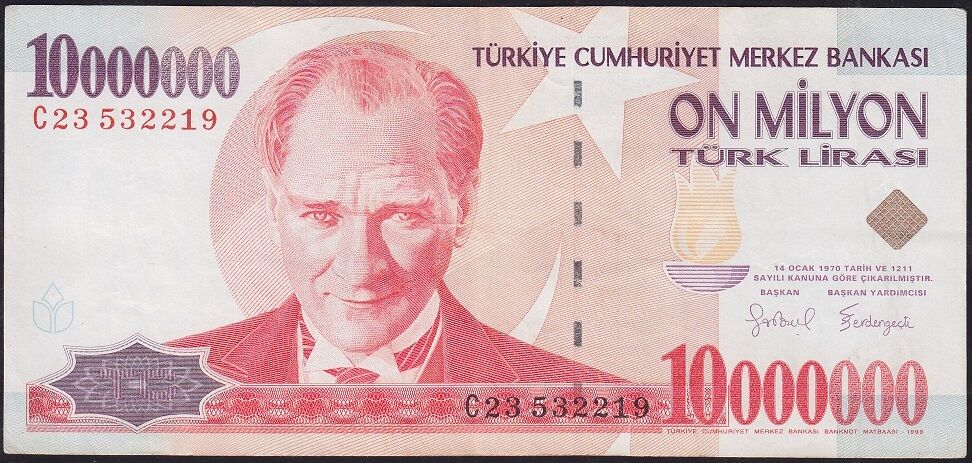 7.Emisyon 10000000 Lira C23 532219 Çok Temiz+