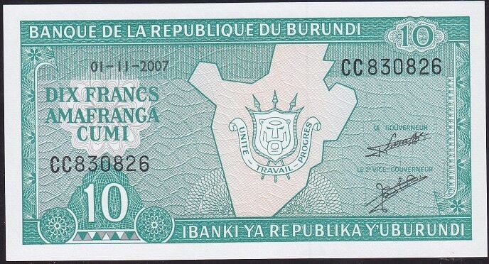 Burundi 10 Frank 2007 Çil