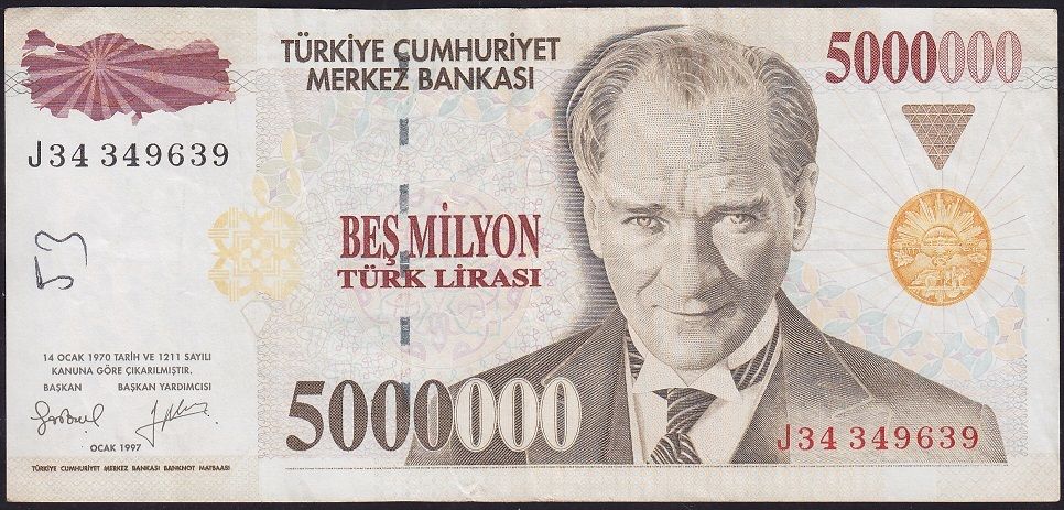 7.Emisyon 5 000 000 Lira J34 349639 Çok Temiz