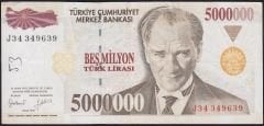 7.Emisyon 5 000 000 Lira J34 349639 Çok Temiz