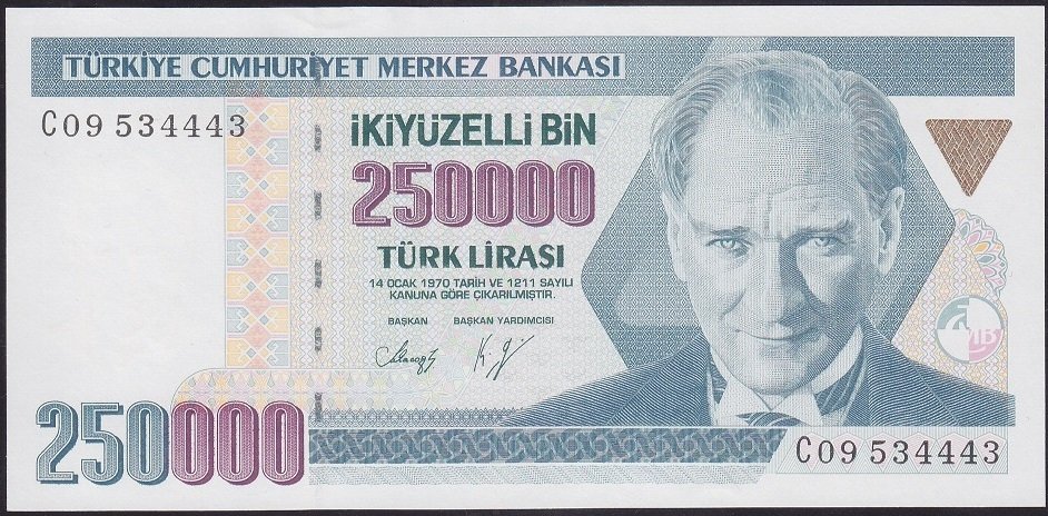 7.Emisyon 1.Tertip 250000 Lira C09 534443 Çil