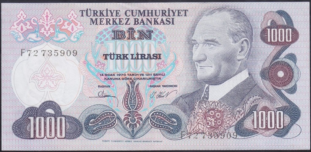 6.EMİSYON 3.TERTİP 1000 LİRA F72 735909 ÇÇT ÇİLALTI
