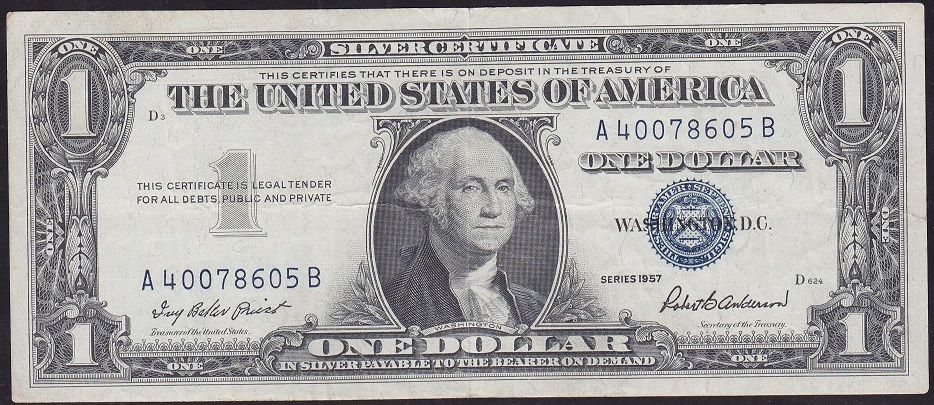 Amerika 1 Dolar 1957 Çok Temiz+ Silver Sertifika Mavi Mühür