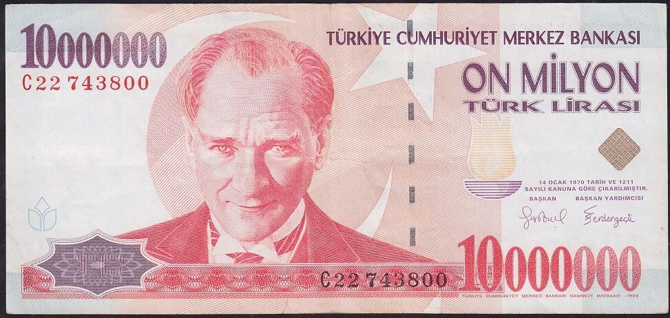 7.Emisyon 10.000.000 Lira C22 743800 Çok Temiz