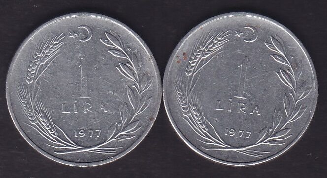 1977 Yılı 1 Lira (Ters Düz Takım)