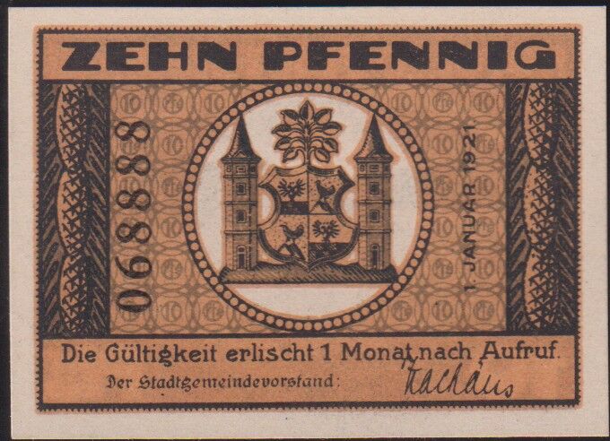 Almanya 10 Pfennig Notgeld 1921 Çil