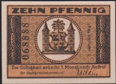 Almanya 10 Pfennig Notgeld 1921 Çil