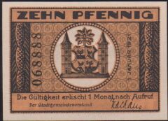 Almanya 10 Pfennig Notgeld 1921 Çil