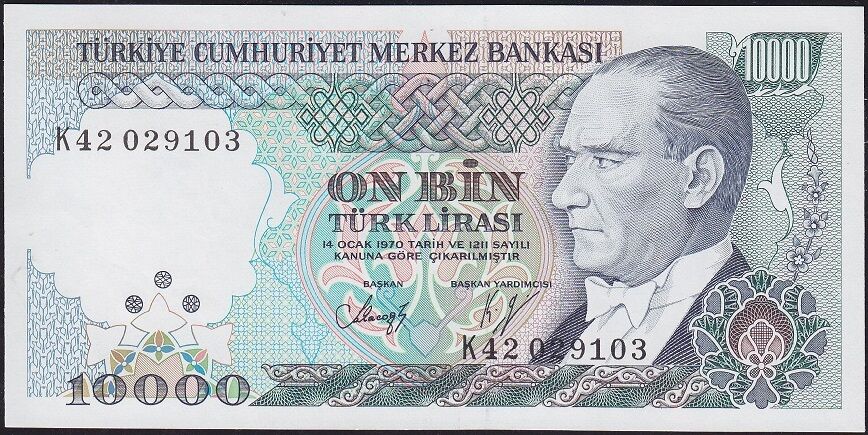 7.Emisyon 4.Tertip 10000 Lira K42 029103 Çil