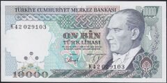 7.Emisyon 4.Tertip 10000 Lira K42 029103 Çil