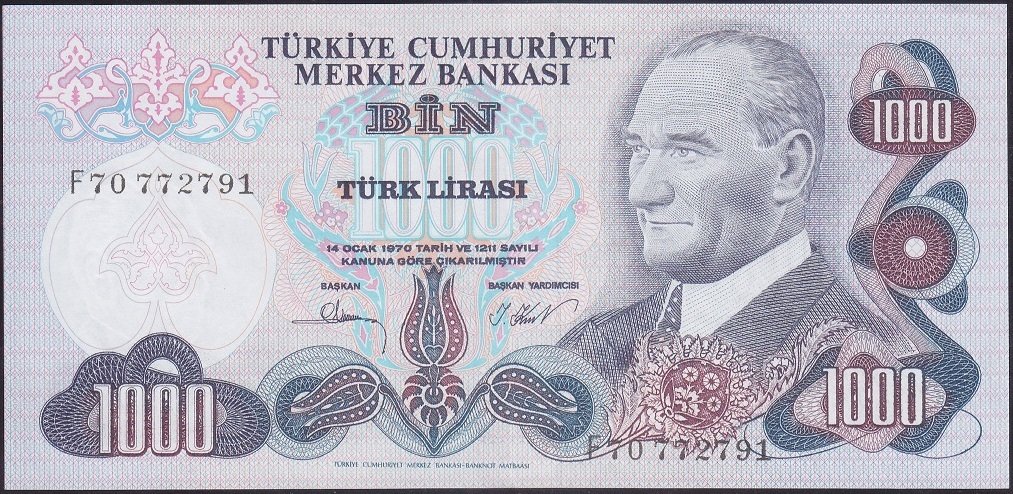 6.EMİSYON 3.TERTİP 1000 LİRA F70 772791 ÇİLALTI