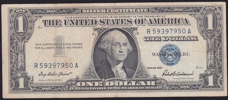 Amerika 1 Dolar 1957 Çok Temiz Silver Sertifika Mavi Mühür
