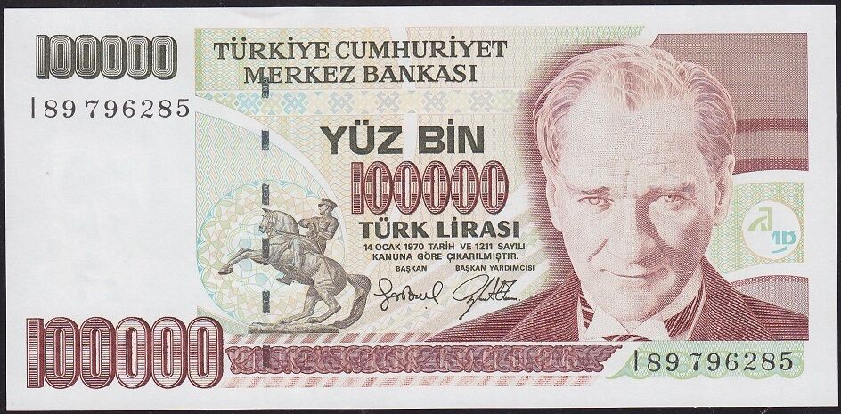 7.Emisyon 3.Tertip 100000 Lira I89 796285 Çil
