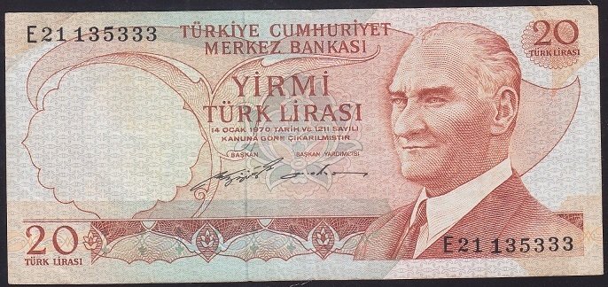 6.EMİSYON 2.TERTİP 20 LİRA E21 135333 ÇOK TEMİZ