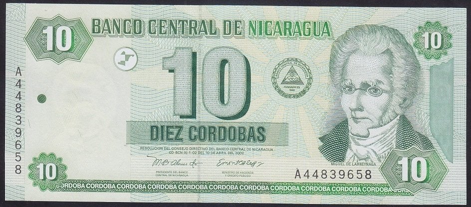 Nikaragua 10 Cordabas 2002 Çil Pick 191