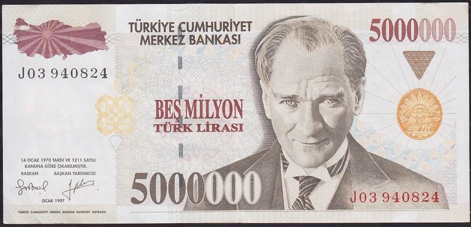 7.Emisyon 5.000.000 Lira J03 940824 Çok Çok Temiz+