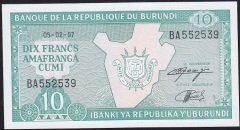 Burundi 10 Frank 1997 Çil Pick 33d