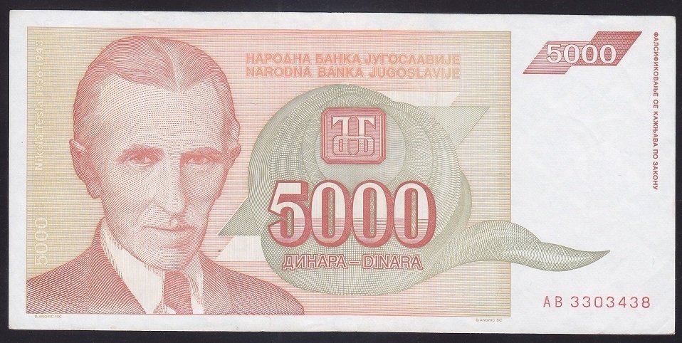 YUGOSLAVYA 5000 DİNAR 1993 ÇÇT