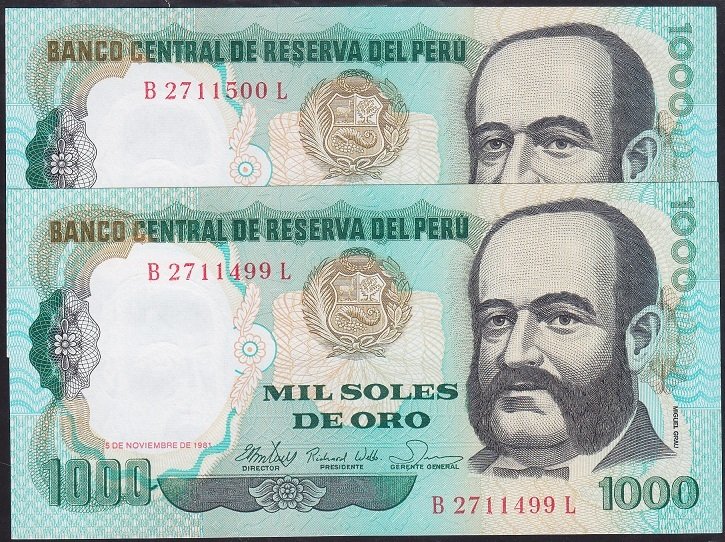 PERU 1000 SOLES 1981 SERİ TAKİPLİ (499-500) ÇİL