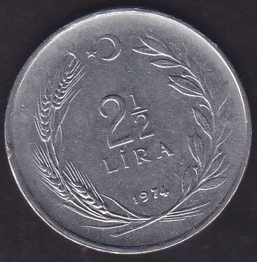 1974 Yılı 2.5 Lira Ters