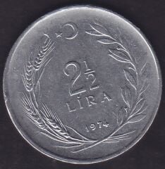 1974 Yılı 2.5 Lira Ters