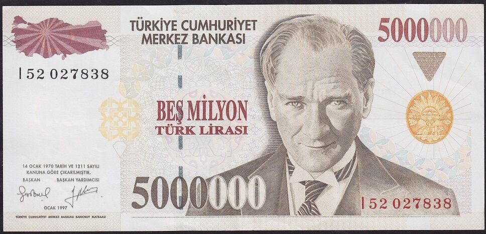 7.Emisyon 5.000.000 Lira I52 027838 Çok Çok Temiz+